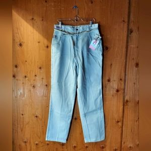 Seattle Blues Vintage Light Blue Cotton High Rise Pants With Belt